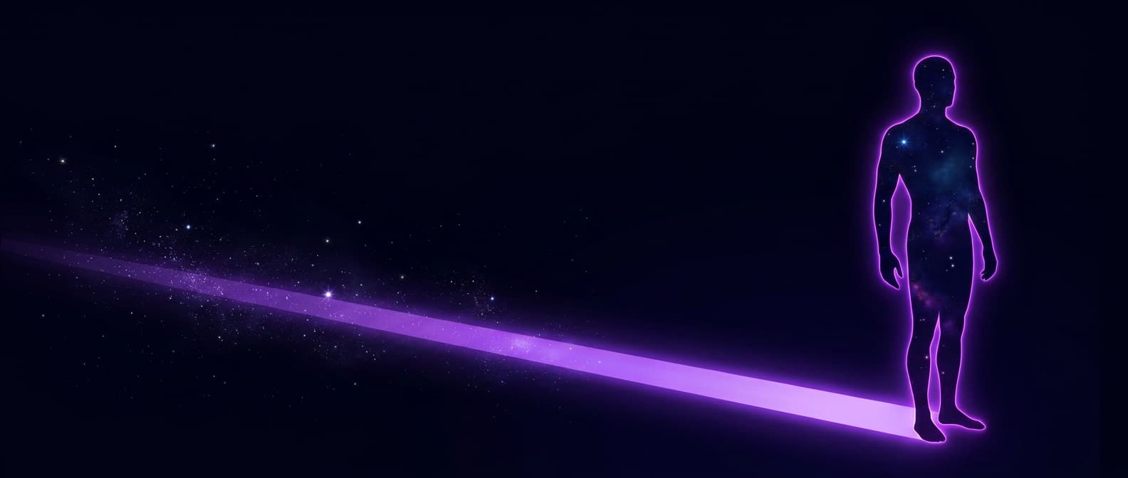 Kaion with a long trail of light behind him — the path already walked