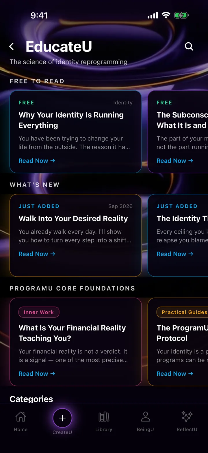 EducateU in the app — free reads, what's new, and the core foundations