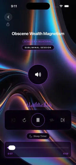 ProgramU player playing Obscene Wealth Magnetism subliminal session